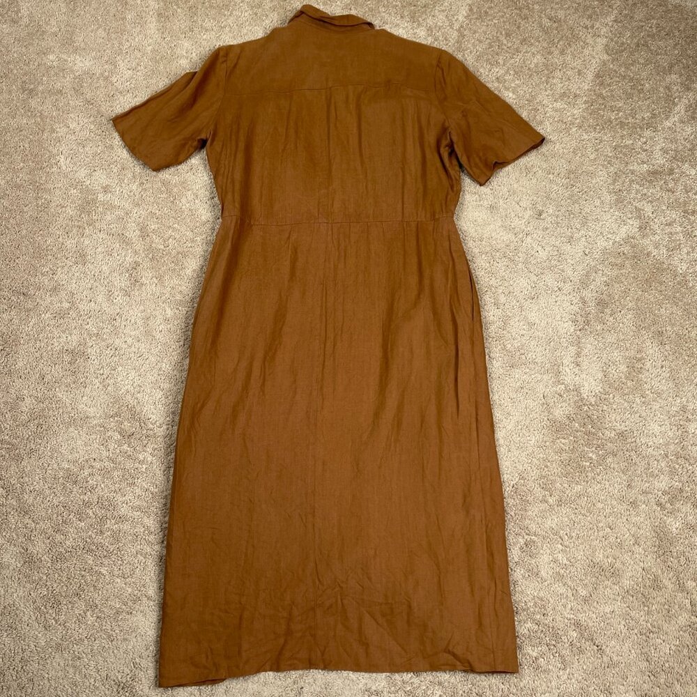 Oberon Dress Women L Brown Vintage Linen Safari Maxi Modest Button Front Western - Picture 8 of 9